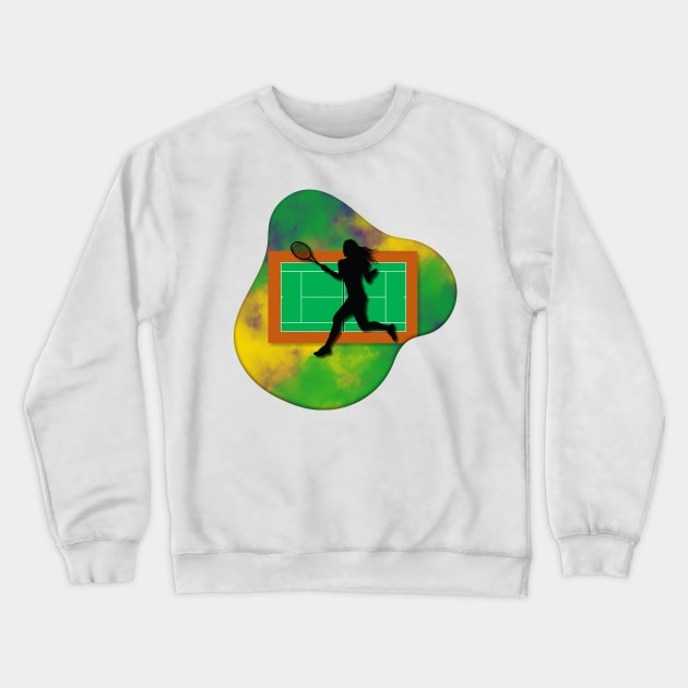 Tennis Player with Tennis Court Background and Wimbledon Colours 3 Crewneck Sweatshirt by Jay Major Designs